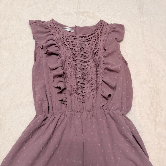Angashion Mauve Crochet Lace Ruffle Romper XXL Swiss Dot Coquette Cottagecore - Picture 2 of 9